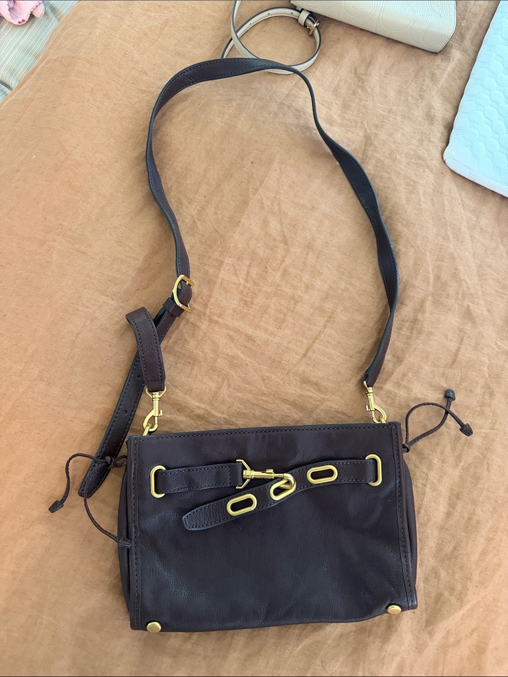Rebecca Minkoff Dark Brown Leather Crossbody with Gold Hardware